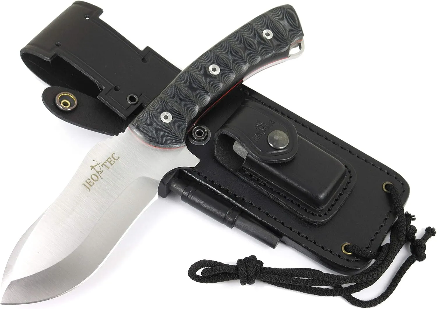 JEO-TEC Nº35 Bushcraft Survival Hunting Camping Knife, MOVA-58, 10'' Overall, Genuine Leather Multi-Position Sheath   Firesteel   Sharpener Stone, Handmade