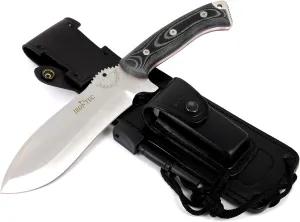 JEO-TEC Nº55 Full Tang Bushcraft Survival Hunting Camping Fishing Knife, Fixed Blade 6.7" MOVA-58 Scandi, Genuine Leather Multi-Position Sheath   Firesteel   Sharpener Stone, Handmade