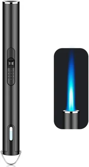 Jet Torch Lighter, Refillable Butane Lighter with Visible Window, Windproof Candle Lighter for BBQ, Camping, Stove, Kitchen Cooker, Hobs, Men Gifts (Gas Not Included) (Black)