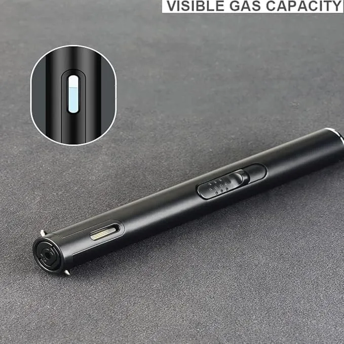 Jet Torch Lighter, Refillable Butane Lighter with Visible Window, Windproof Candle Lighter for BBQ, Camping, Stove, Kitchen Cooker, Hobs, Men Gifts (Gas Not Included) (Black)