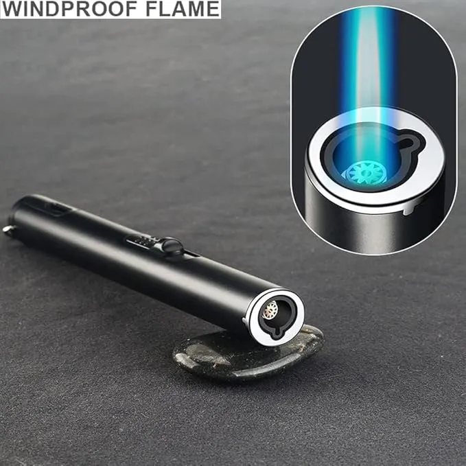 Jet Torch Lighter, Refillable Butane Lighter with Visible Window, Windproof Candle Lighter for BBQ, Camping, Stove, Kitchen Cooker, Hobs, Men Gifts (Gas Not Included) (Black)