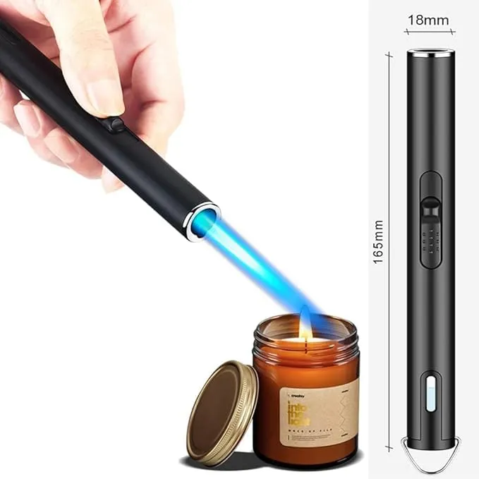 Jet Torch Lighter, Refillable Butane Lighter with Visible Window, Windproof Candle Lighter for BBQ, Camping, Stove, Kitchen Cooker, Hobs, Men Gifts (Gas Not Included) (Black)