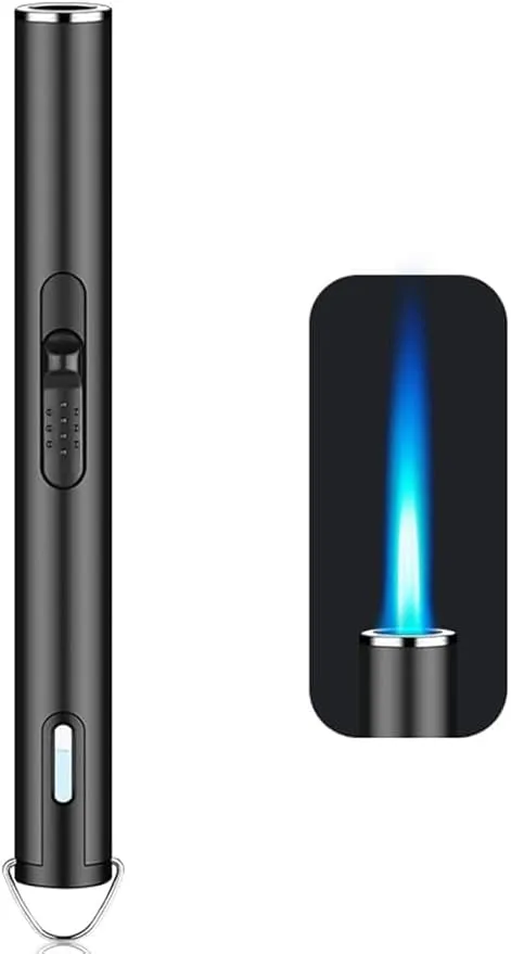 Jet Torch Lighter, Refillable Butane Lighter with Visible Window, Windproof Candle Lighter for BBQ, Camping, Stove, Kitchen Cooker, Hobs, Men Gifts (Gas Not Included) (Black)