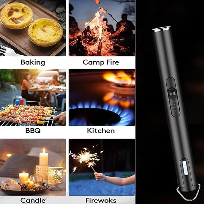 Jet Torch Lighter, Refillable Butane Lighter with Visible Window, Windproof Candle Lighter for BBQ, Camping, Stove, Kitchen Cooker, Hobs, Men Gifts (Gas Not Included) (Black)