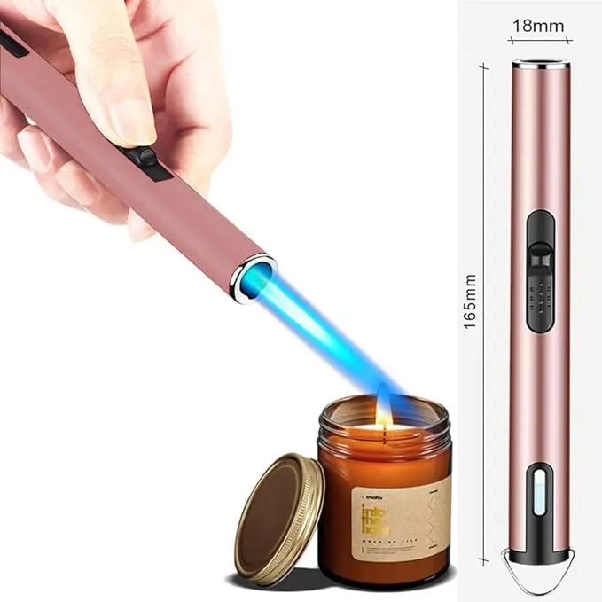 Jet Torch Lighter, Refillable Butane Lighter with Visible Window, Windproof Candle Lighter for BBQ, Camping, Stove, Kitchen Cooker, Hobs, Men Gifts (Gas Not Included) (Pink)