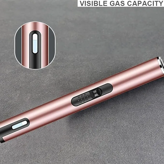 Jet Torch Lighter, Refillable Butane Lighter with Visible Window, Windproof Candle Lighter for BBQ, Camping, Stove, Kitchen Cooker, Hobs, Men Gifts (Gas Not Included) (Pink)