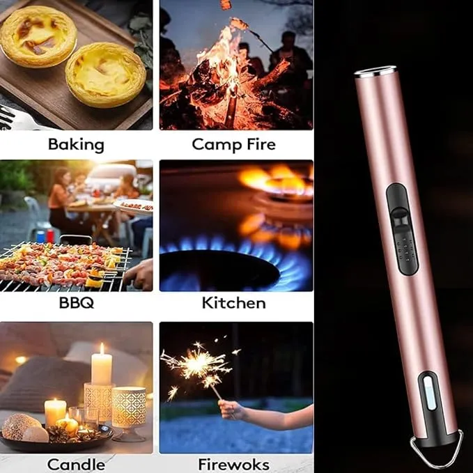 Jet Torch Lighter, Refillable Butane Lighter with Visible Window, Windproof Candle Lighter for BBQ, Camping, Stove, Kitchen Cooker, Hobs, Men Gifts (Gas Not Included) (Pink)