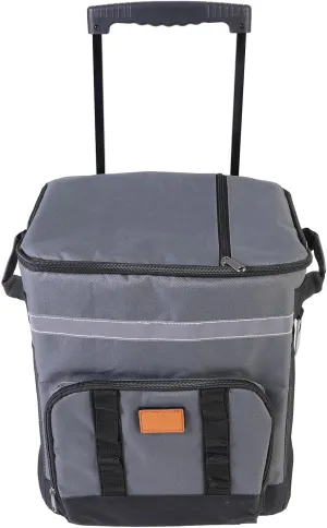 Jiawu Wheeled Cooler, 35L Rolling Cooler with Wheels and Handle, Large Capacity Insulated Soft Cooler Bag, Cooler Trolley Cart for Outdoor Camping Picnic Beach, Dark Grey