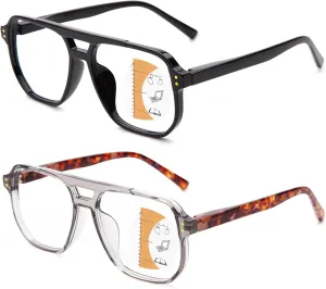JO Progressive Multifocus Reading Glasses Men Women Oversize XL - No Line Progressive Reader Half-Rim for Mid-Near