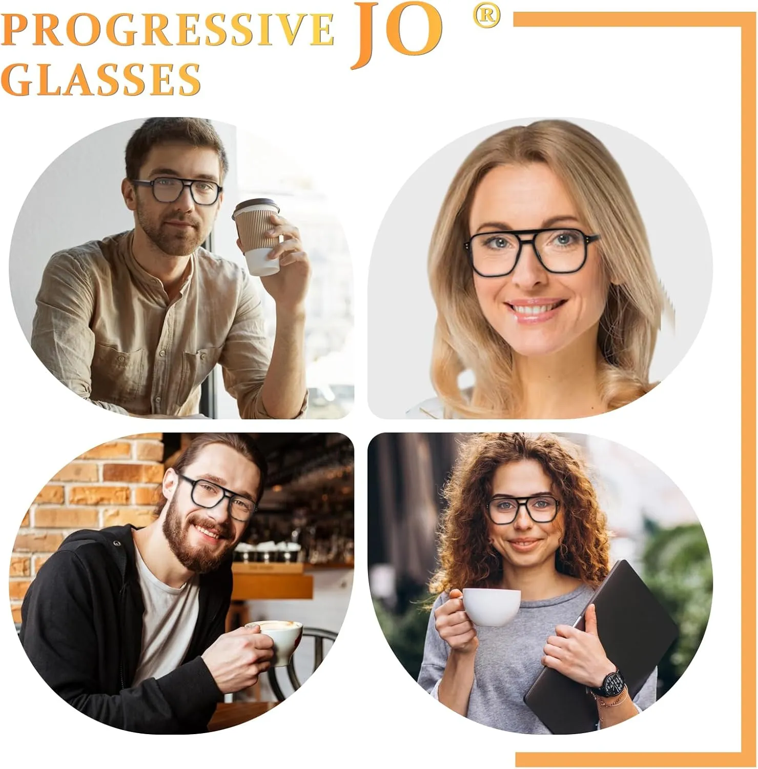 JO Progressive Multifocus Reading Glasses Men Women Oversize XL - No Line Progressive Reader Half-Rim for Mid-Near