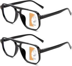 JO Progressive Multifocus Reading Glasses Men Women Oversize XL - No Line Progressive Reader Half-Rim for Mid-Near