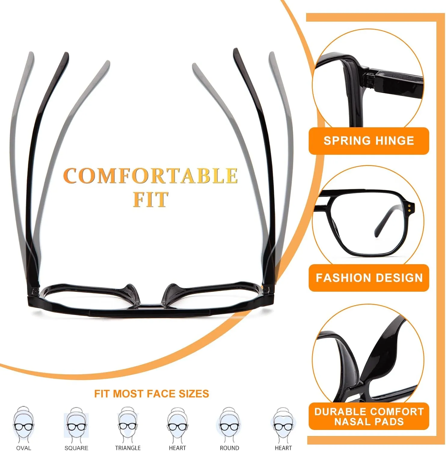 JO Progressive Multifocus Reading Glasses Men Women Oversize XL - No Line Progressive Reader Half-Rim for Mid-Near