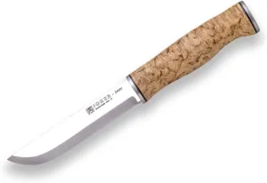 Joker Hunting and Mount Knife Sami CL128, Brown Leather Sheath, Handle Curly Birch Wood, Blade 4.84 inches Sandvik 14C28N, Tool for Fishing, Hunting, Camping and Hiking