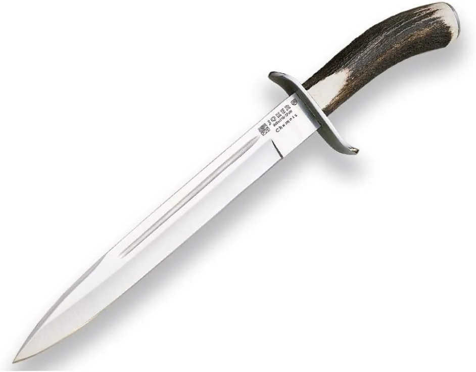Joker Survival Knife CC31 Chamois, with deer horn handle, MOVA blade 10 inches, leather sheath, 330 gr, fishing tool, Hunting, camping and hiking.