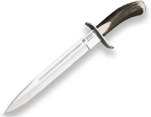 Joker Survival Knife CC31 Chamois, with deer horn handle, MOVA blade 10 inches, leather sheath, 330 gr, fishing tool, Hunting, camping and hiking.