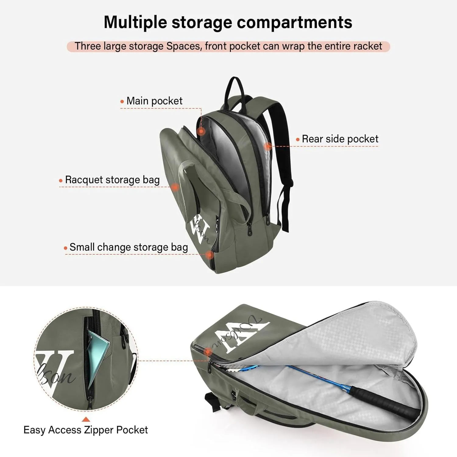 Joko Ivery Custom Tennis Bag Backpack Tennis Racket Bag Pickleball Bag Backpack Fits Badminton Paddles Sport Accessories