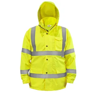 JORESTECH Safety Rain Jacket Waterproof Reflective High Visibility with Interior Mesh Yellow/Lime ANSI Class 3 Level 2 Type R JK-03 (XL)