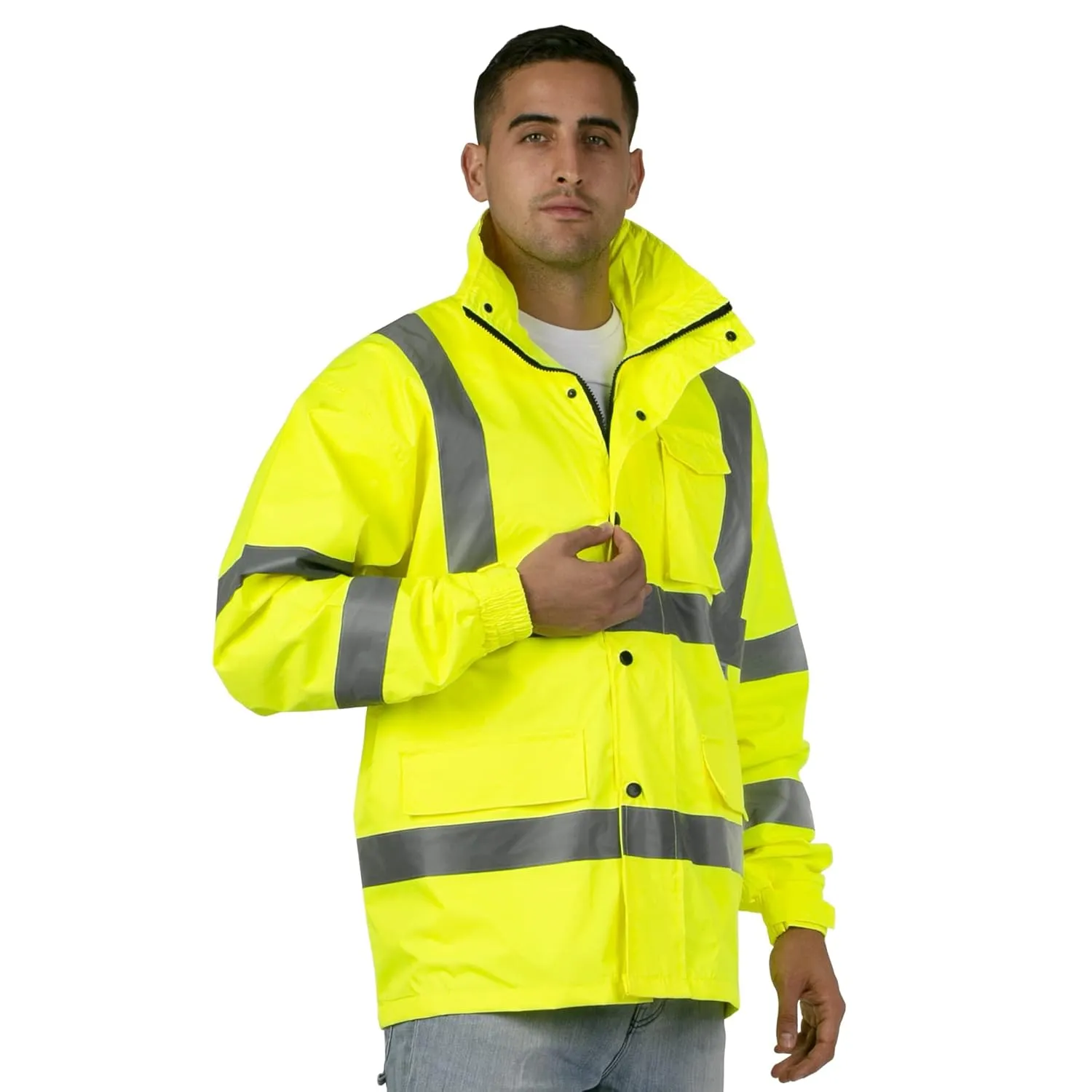 JORESTECH Safety Rain Jacket Waterproof Reflective High Visibility with Interior Mesh Yellow/Lime ANSI Class 3 Level 2 Type R JK-03 (XL)