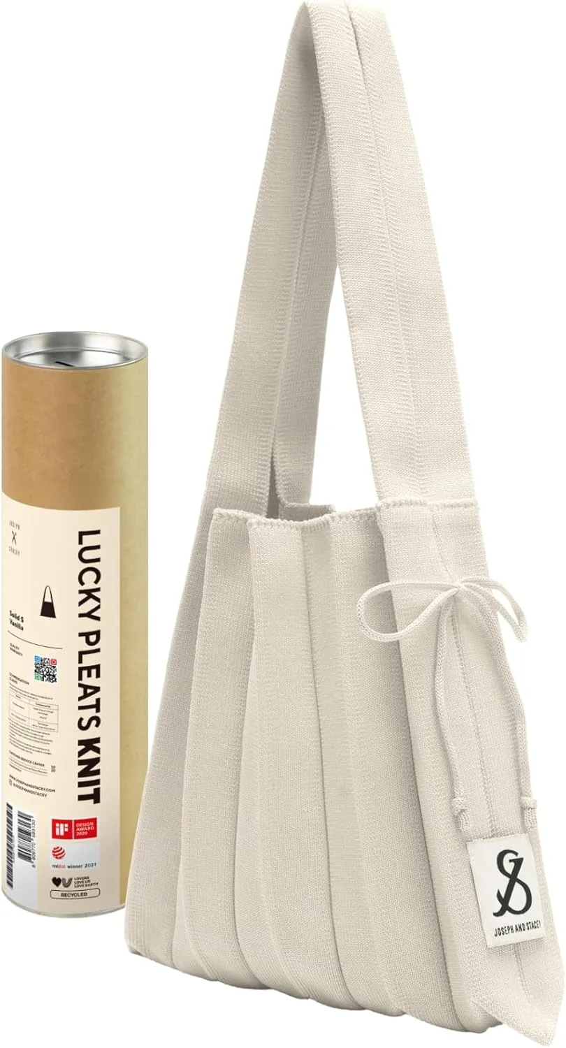 JOSEPH & STACEY Lucky Pleats Knit BagSolid S | Sustainable Foldable Women's Tote Bag | Lightweight Minimalist Everyday Bag