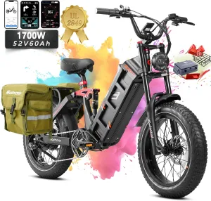 Juliet III/Juliet II/Juliet Dual Motor Electric Bike for Adults 2500W/1700W/1200W Peak 34/31Mph Ebike 52V/48V 60Ah Long Range 20" Fat Tires Full Suspension E-Bike UL2849 Certified