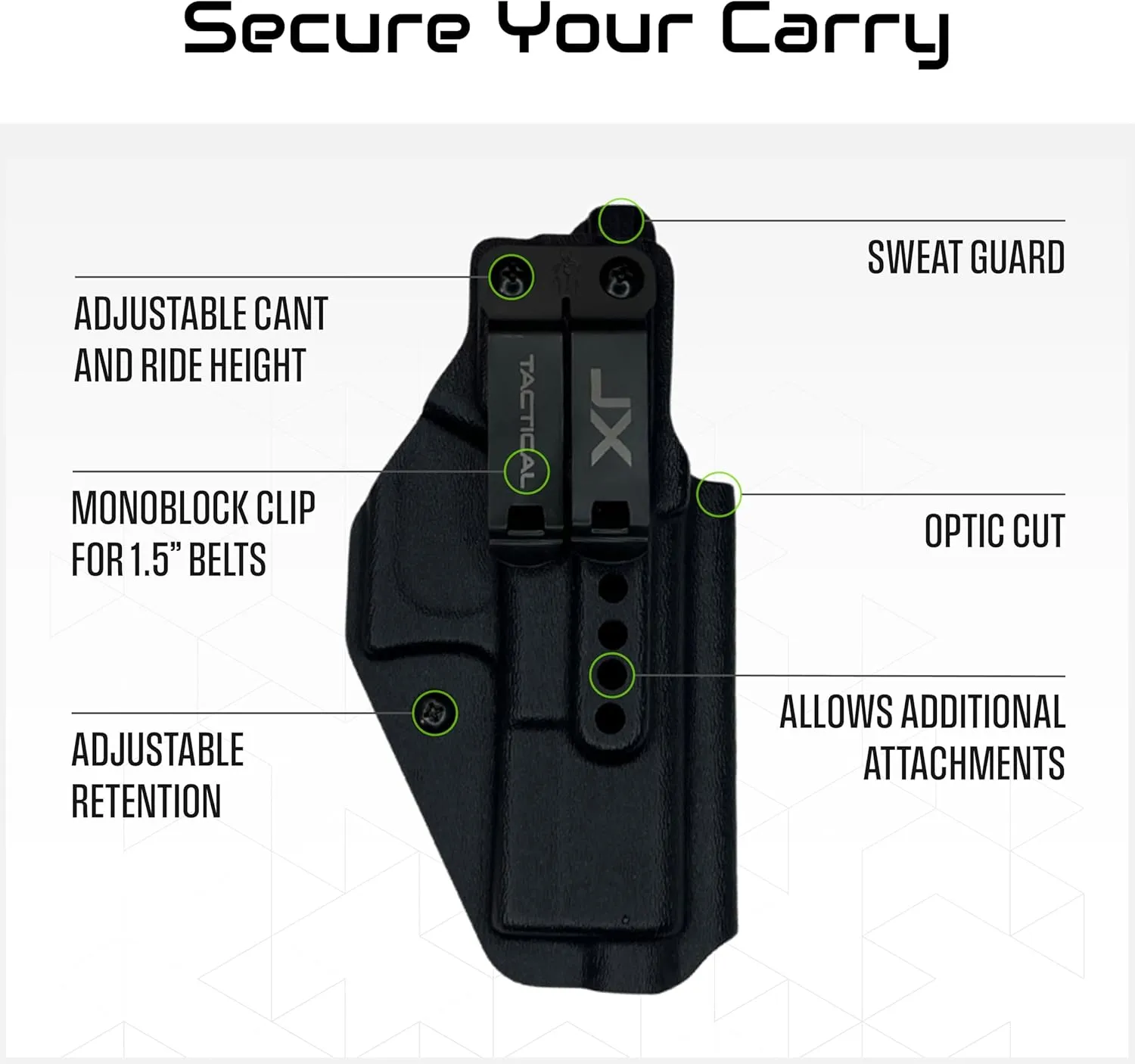 JX Tactical Fat Guy Holster - Concealed Carry Pistol Holster, Comfortable Inside The Waistband, Monoblock Clip, Pistol Accessories, Optics Ready - Made in USA