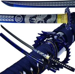 Kamaiwo-1045/1060 Clay Tempering high Carbon Steel Hademade Heat Tempered Full Handmade Hand Forged Japanese Katana Authentic ，Full Tang,Functional,Practical Blue