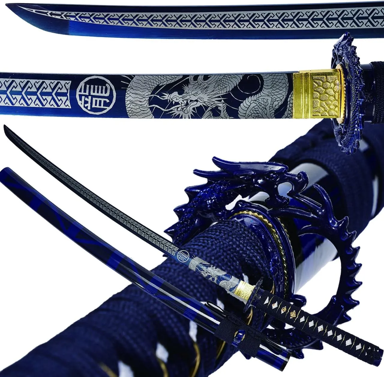 Kamaiwo-1045/1060 Clay Tempering high Carbon Steel Hademade Heat Tempered Full Handmade Hand Forged Japanese Katana Authentic ，Full Tang,Functional,Practical Blue