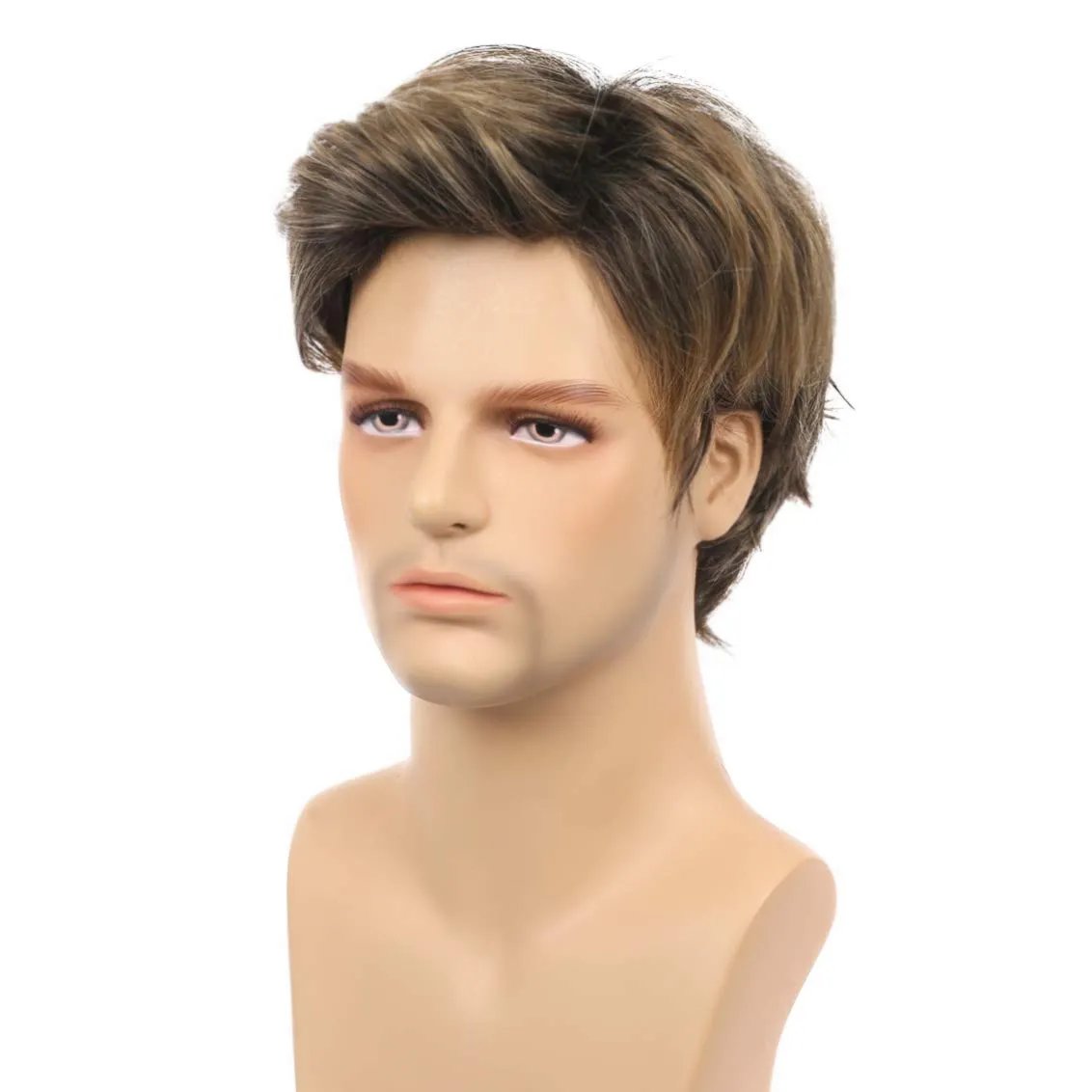 Kaneles Mens Wigs Short Straight Brown mix Natural Synthetic Cosplay Hair Wigs for Male Guy