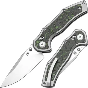 KANSEPT Apollo Pocket Knive, 3.11"Stonewashed CPM S35VN Blade, Titanium inlaid Jungle Fatcarbon Handle with Thumb Stud,Cross Bar Lock Folding for Men Women,Sharp Camping Survival Hiking Knives K2107V1