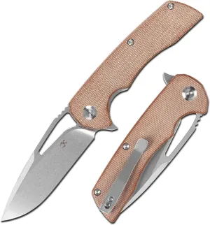 KANSEPT Kryo Pocket Knife 8.08in Folding Knives with 3.58in12C28N Steel Drop Point Blade and Brown Micarta Handle for Outdoor, Tactical, Survival and EDC T1001M4