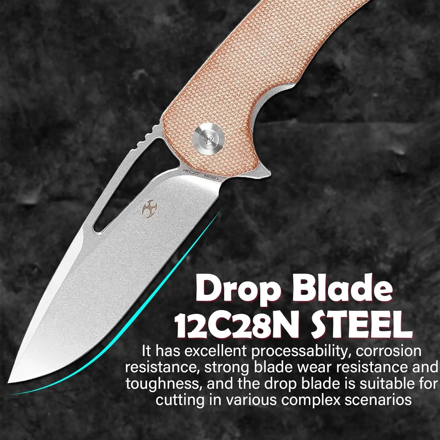 KANSEPT Kryo Pocket Knife 8.08in Folding Knives with 3.58in12C28N Steel Drop Point Blade and Brown Micarta Handle for Outdoor, Tactical, Survival and EDC T1001M4