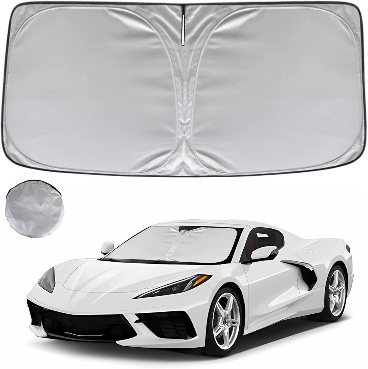 KAYZT Windshield Sun Shade for 2020-2025 Che-vrolet/Chevy Corvette C8 Foldable Sunshade Front Window Custom Fit Car Accessories