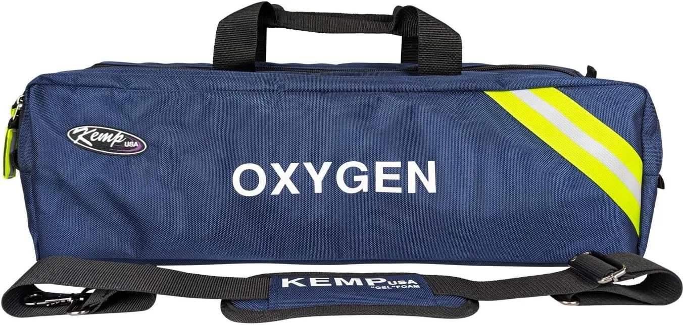Kemp USA Premium Oxygen Tank and Equipment Duffle Bag For EMS & First Response, Navy Blue With Reflective Striping, Measures 25" Long