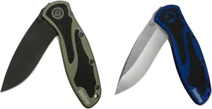 Kershaw Blur, Olive/Black Pocket Knife (1670OLBLK) & Blur Navy Blue Pocketknife, 3.4" Sandvik 14C28N Stainless Steel Recurved Blade, SpeedSafe Assisted Thumb-Stud Opening EDC