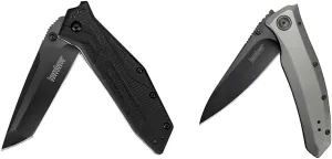 Kershaw Brawler Pocketknife, 3" 8Cr13MoV Steel Modified Tanto Blade & Grid Pocketknife, 3.7" 8Cr13MoV Steel Drop Point Plain Edge Blade