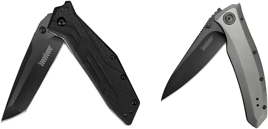 Kershaw Brawler Pocketknife, 3" 8Cr13MoV Steel Modified Tanto Blade & Grid Pocketknife, 3.7" 8Cr13MoV Steel Drop Point Plain Edge Blade