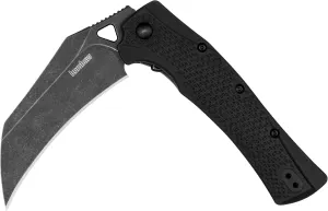 Kershaw Dawnstar Pocket Knife, 3.5 inch Hawkbill Blackwash Blade, Black Handle, Tactiacal EDC Knife, Pocketclip