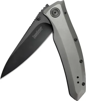 Kershaw Grid Pocketknife, 3.7" 8Cr13MoV Steel Drop Point Plain Edge Blade, Assisted One-Handed Flipper or Thumb Stud Opening, Frame Lock EDC,Grey/Black