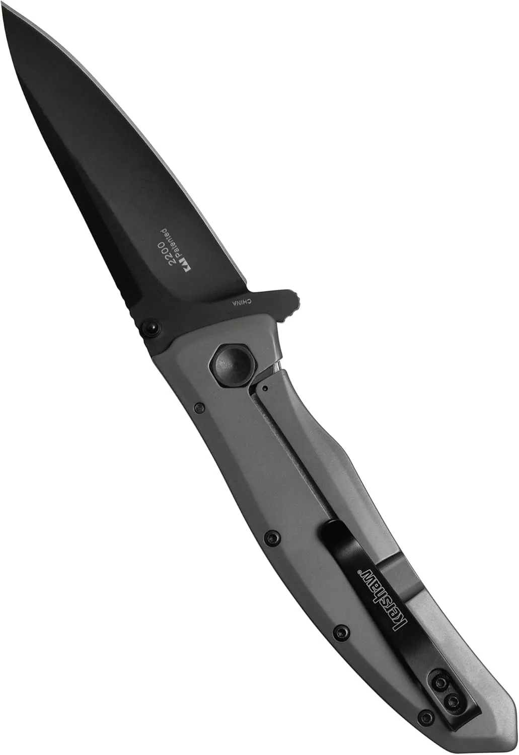 Kershaw Grid Pocketknife, 3.7" 8Cr13MoV Steel Drop Point Plain Edge Blade, Assisted One-Handed Flipper or Thumb Stud Opening, Frame Lock EDC,Grey/Black