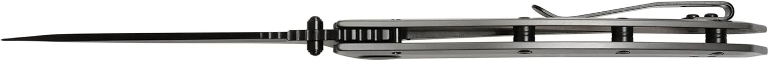 Kershaw Grid Pocketknife, 3.7" 8Cr13MoV Steel Drop Point Plain Edge Blade, Assisted One-Handed Flipper or Thumb Stud Opening, Frame Lock EDC,Grey/Black