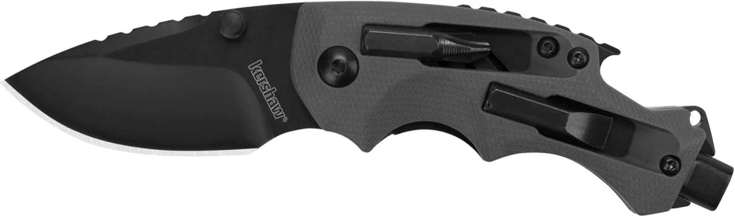 Kershaw Shuffle DIY Compact Multifunction Pocket Knife (8720), 2.4 Inch 8Cr13MoV Steel Blade with Black Oxide Coating, Every Day Utility Knife with Carbon Strength and High Tech Function, 3.5 oz.,Gray
