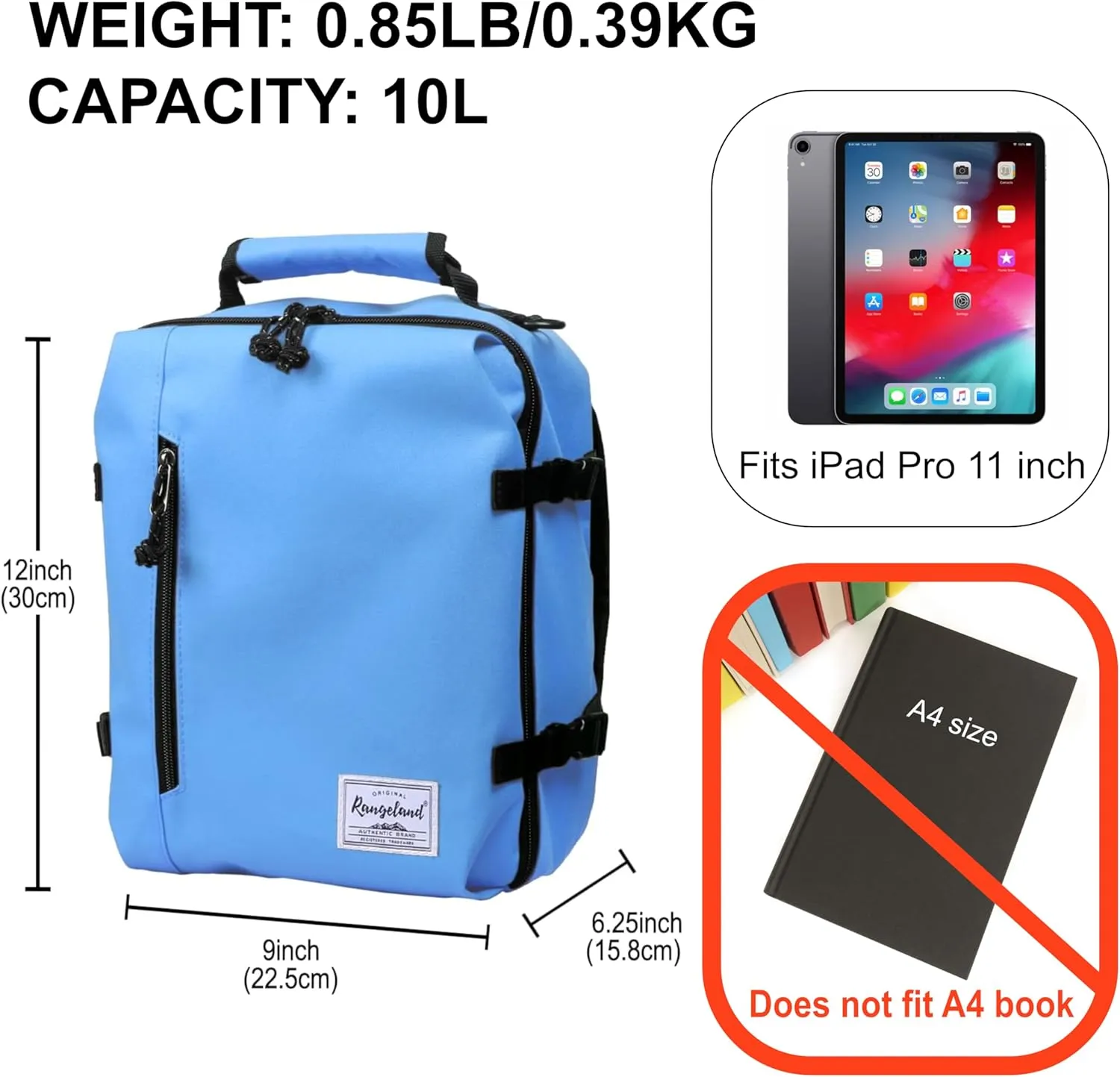 Kids Travel Backpack for Ages 3-6 | Lightweight Suitcase Style Carry-On | 10L Weekender with Tablet Sleeve & Chest Strap | Light Blue