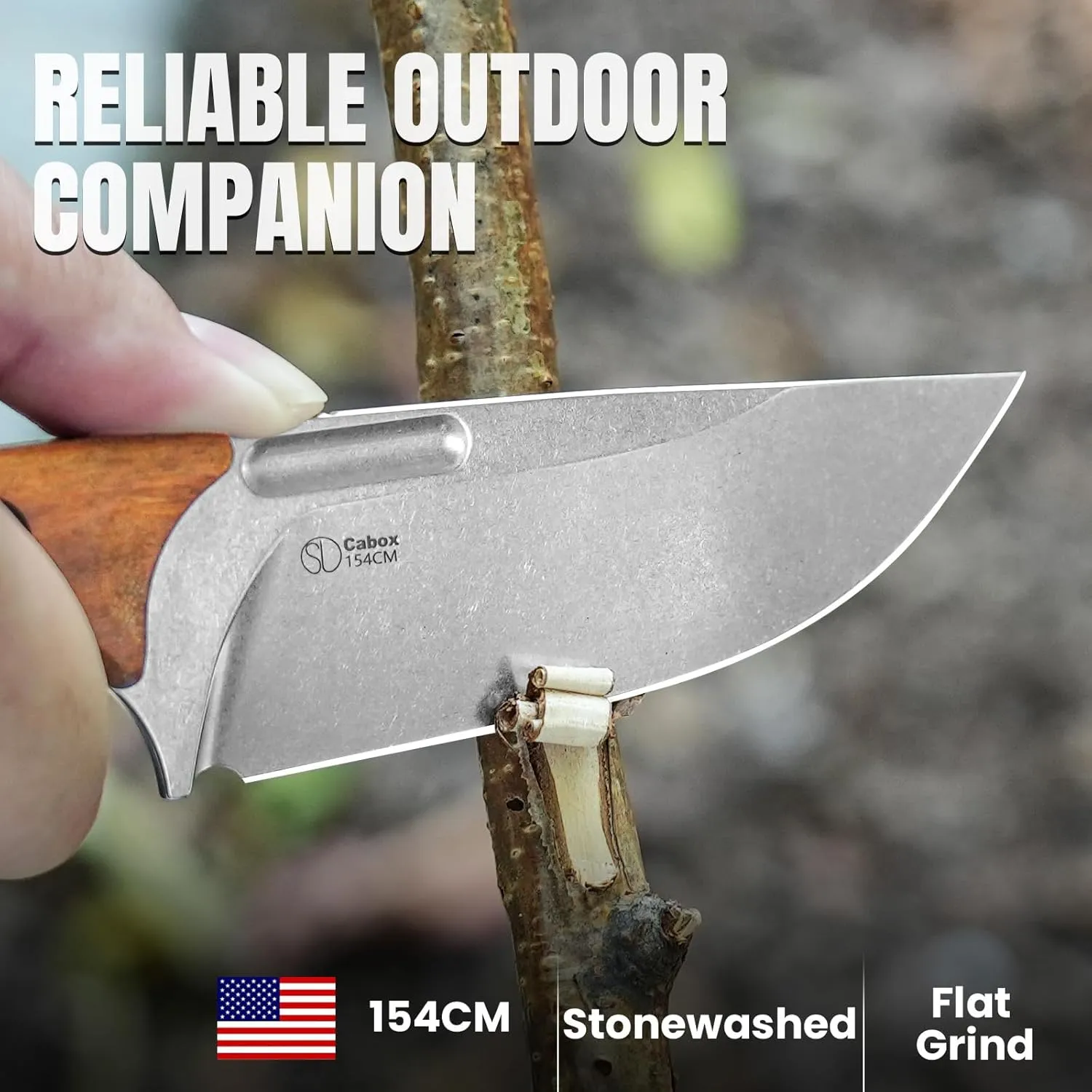Kizer Cabox Fixed Blade Hunting Knife - 3.36" 154CM Steel, Mkuruti Wood Handle, Sheath Included - Survival Camping Knife 1048M3