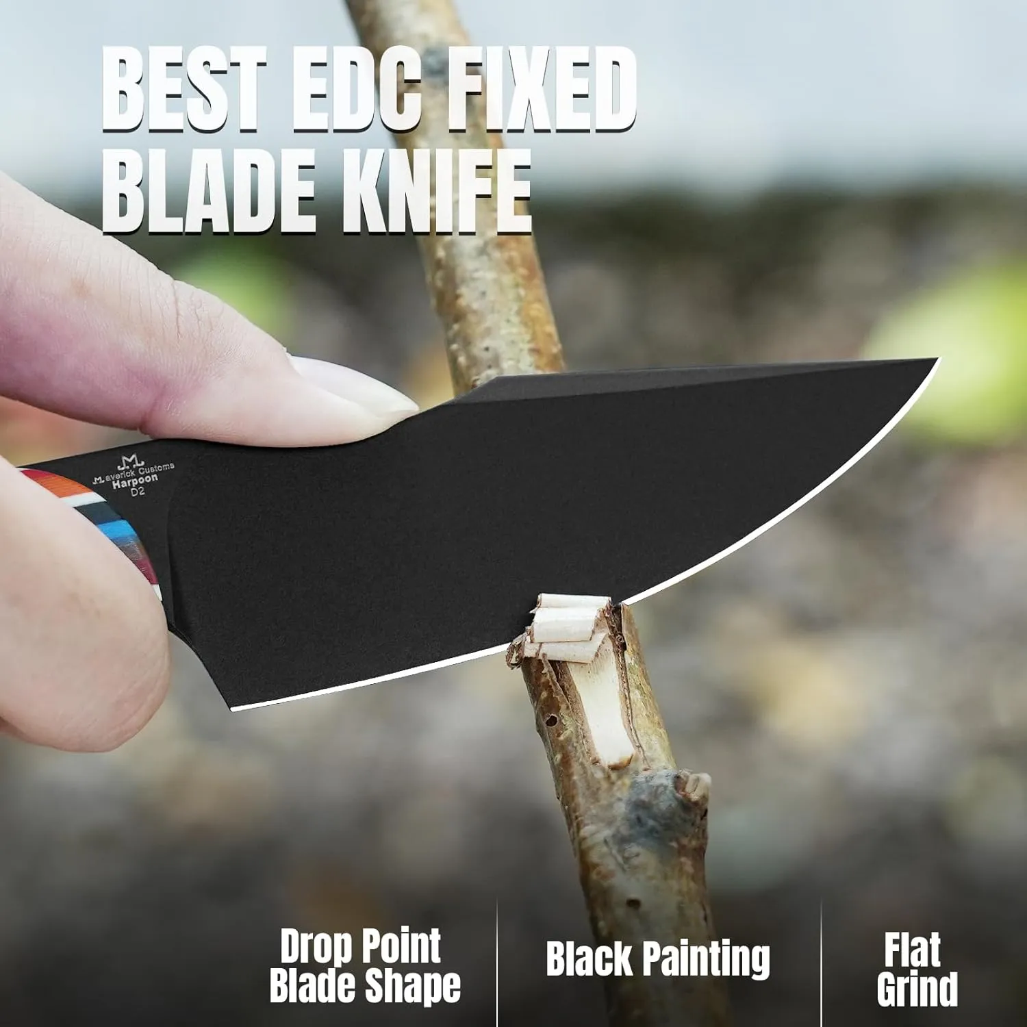 Kizer Harpoon Fixed Blade Knife with Sheath, 3.84” D2 Blade Hunting Knife with G10 Handle, Camping Fixed Blade EDC Knife for Hiking, Survival 1040M2