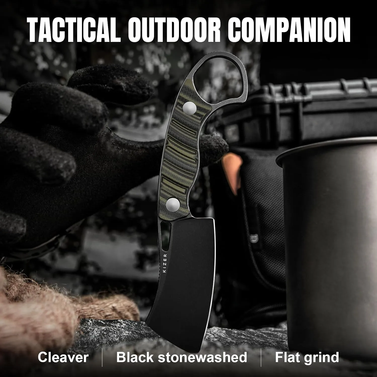 Kizer Little Rhino Fixed Blade Knife, 2.72’’ D2 Camping Fixed Blade Knives, G10 Handle fixed blade Hunting Knife with Sheath, Outdoor Camping Hiking Survival Knives for Men Women 1065A3