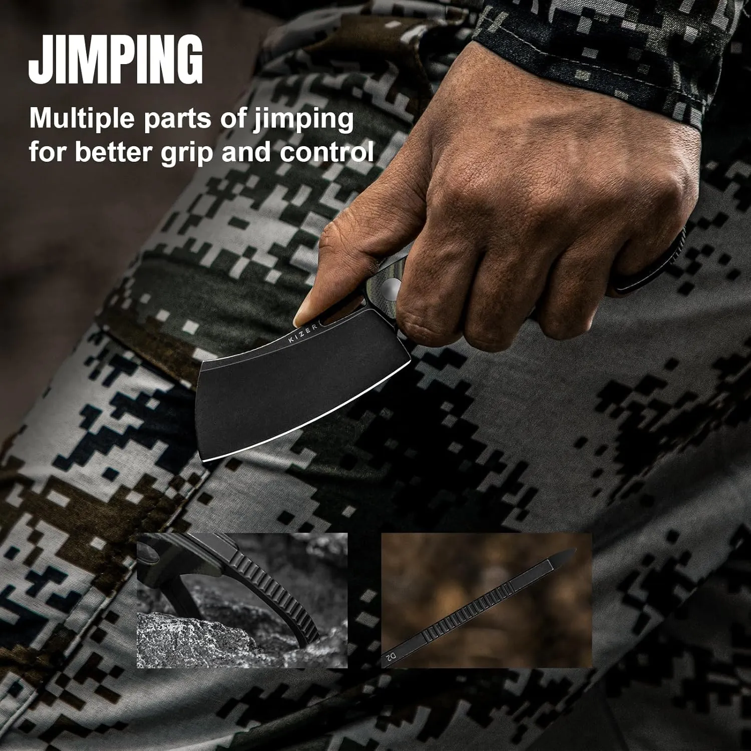 Kizer Little Rhino Fixed Blade Knife, 2.72’’ D2 Camping Fixed Blade Knives, G10 Handle fixed blade Hunting Knife with Sheath, Outdoor Camping Hiking Survival Knives for Men Women 1065A3