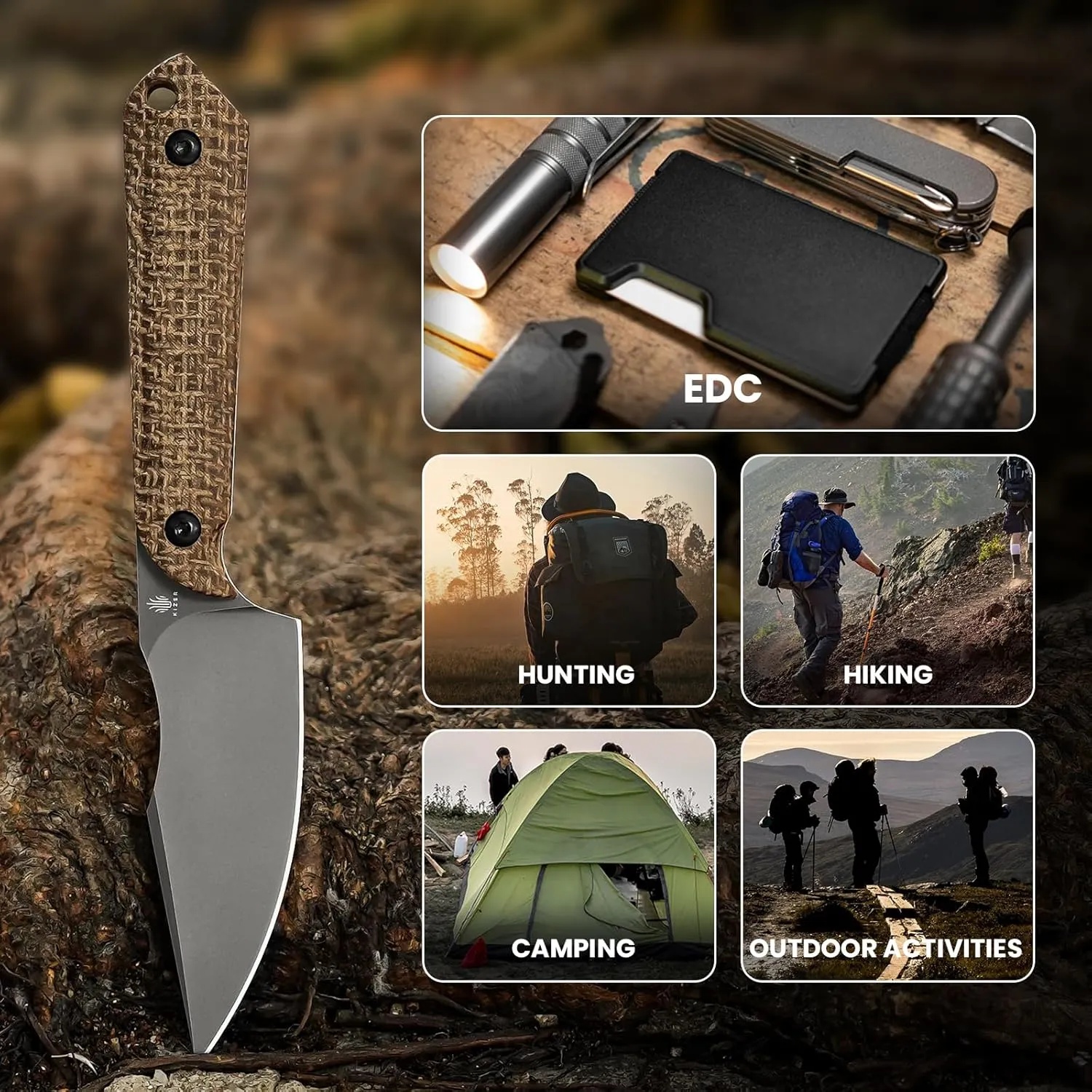 Kizer Mini Harpoon Fixed Blade With Sheath, 3V Blade Hunting With Micarta Handle, Camping Small EDC for Hiking, Survival 1040SM1