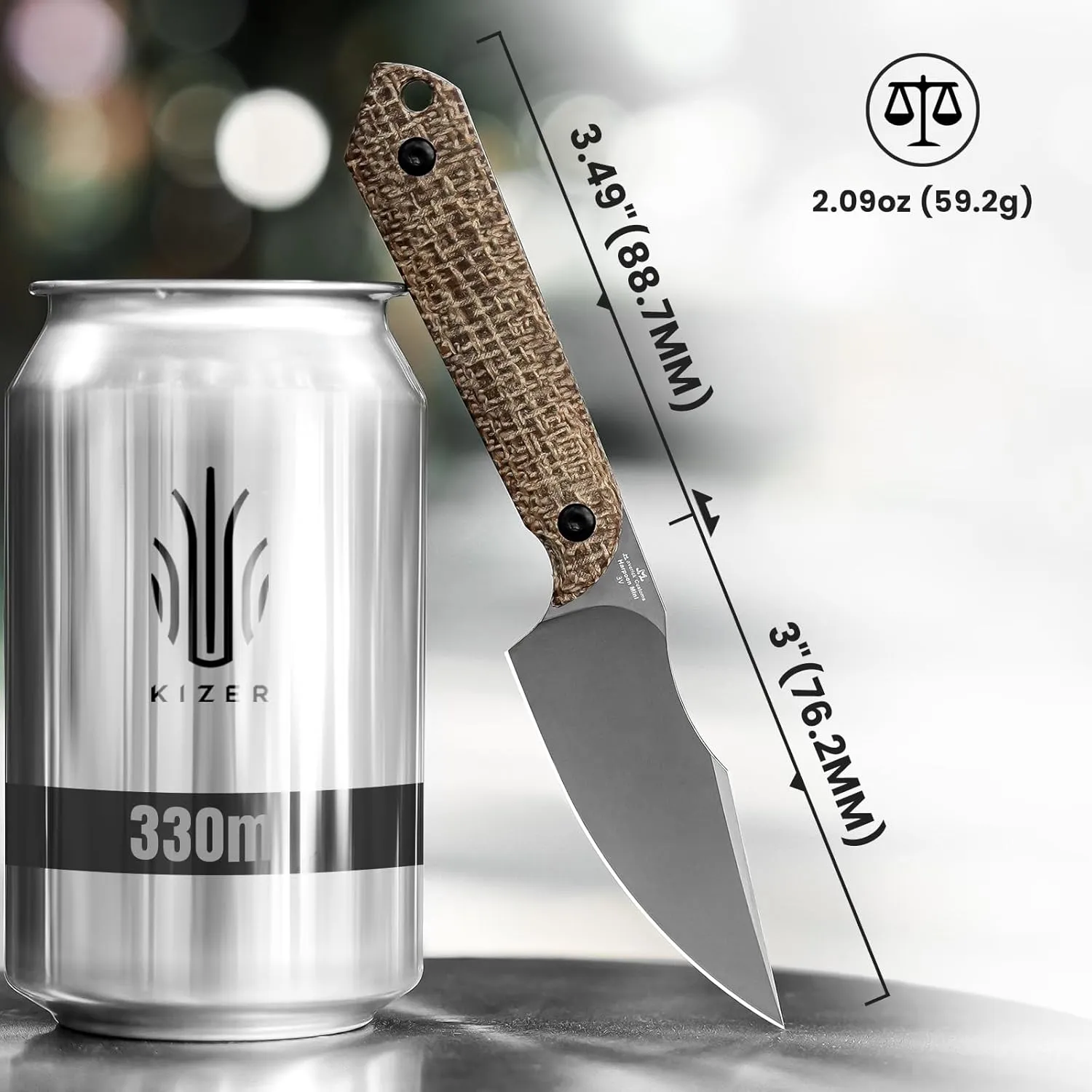 Kizer Mini Harpoon Fixed Blade With Sheath, 3V Blade Hunting With Micarta Handle, Camping Small EDC for Hiking, Survival 1040SM1