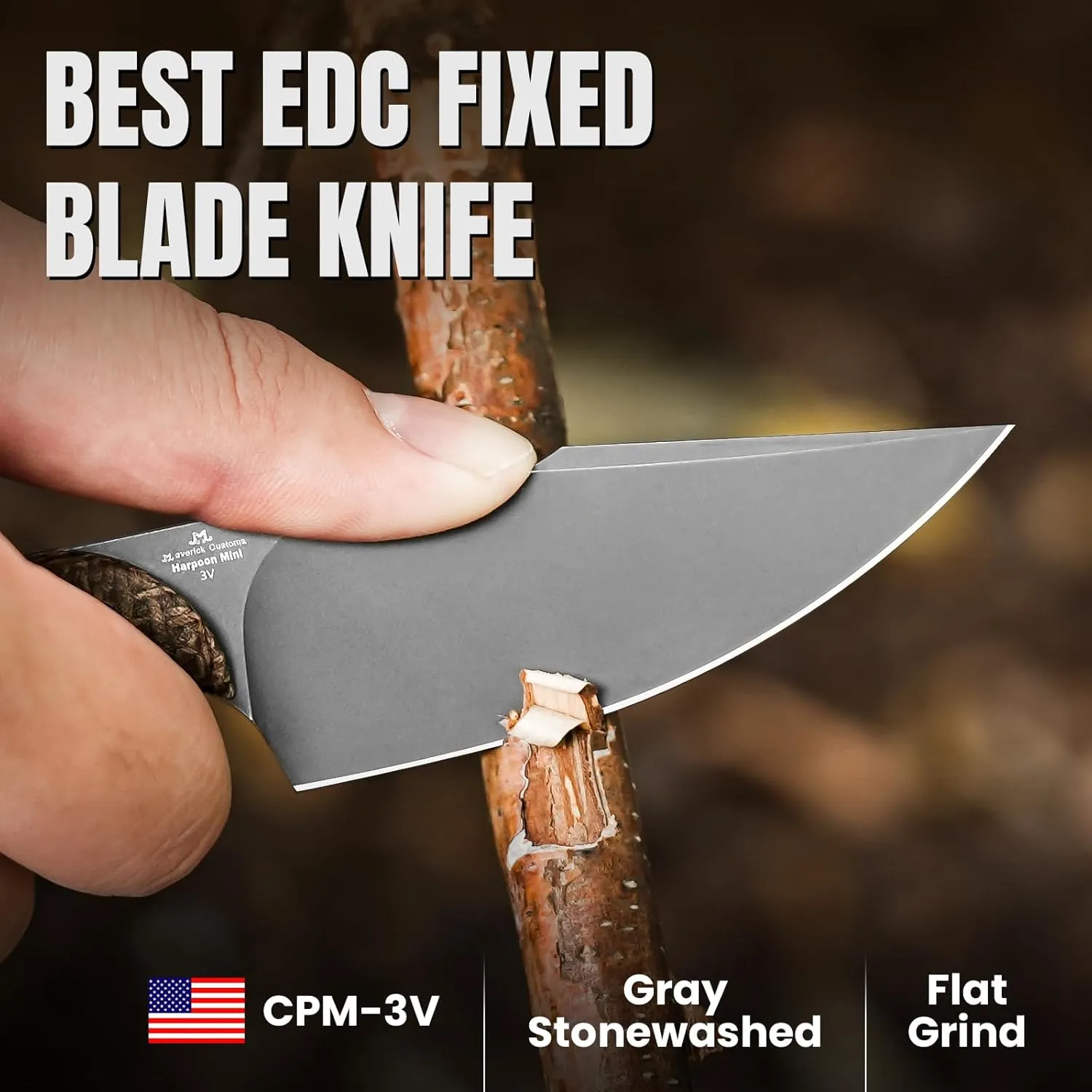 Kizer Mini Harpoon Fixed Blade With Sheath, 3V Blade Hunting With Micarta Handle, Camping Small EDC for Hiking, Survival 1040SM1