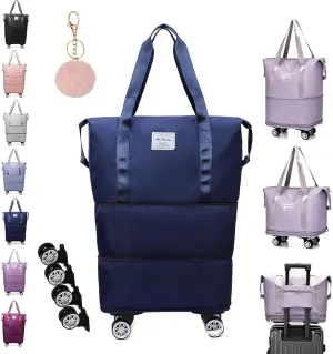 Klarson Expandable Bag with Wheels, Klarson Travel Bag, 48l Large Capacity Foldable Travel Rolling Bags with Detachable Wheels and Handle
